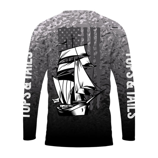 Hoodie Black Camo USA Flag Pirate Ship Long Sleeve  Performance Shirt - Made in the USA