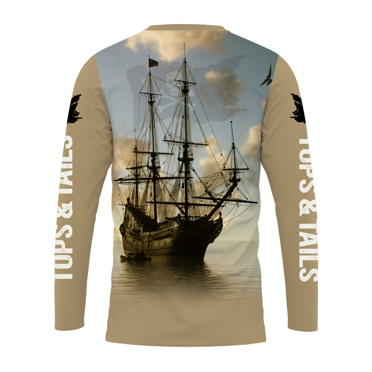 Pirate Flag & Ship Long Sleeve  Performance Shirt - Made in the USA