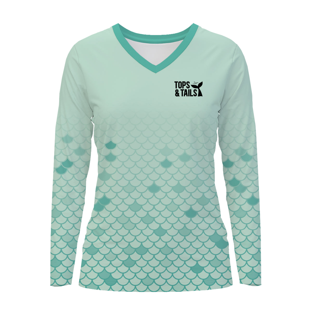 Women's Mermaid & Dolphins  Performance Long Sleeve Shirt with Mermaid Scale Background - Made in the USA