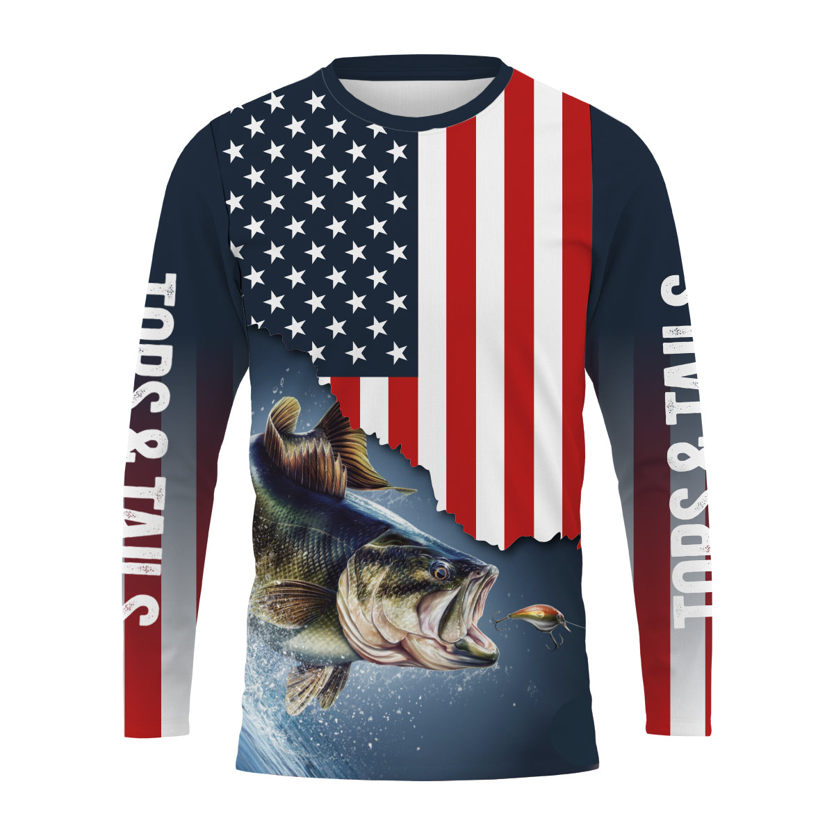 Largemouth Bass American flag Fishing Long Sleeve Fishing Shirt