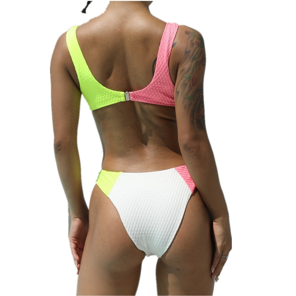 Contrast Stitching Cross One-piece Swimsuit