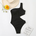 One Piece Bikini Solid Color One Shoulder Swimsuit