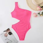 One Piece Bikini Solid Color One Shoulder Swimsuit