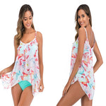 Butterfly And Flowers Split High Waist 3 Piece Swimsuit