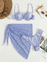 Three-piece Floral  Spotted Bikini Beach Dress