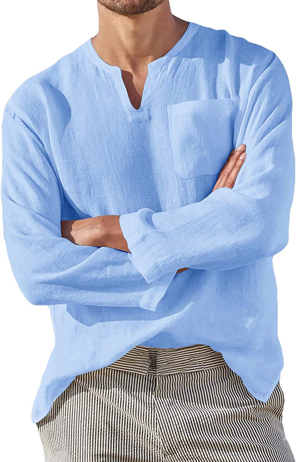 Long Sleeve V-neck Casual Beach Linen Shirts