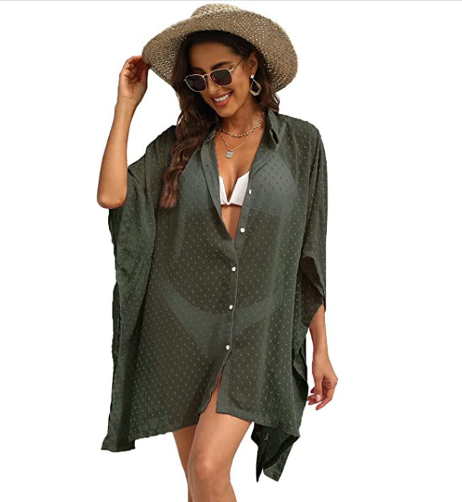 Ladies Button Chiffon Swimwear Beach Cover Up